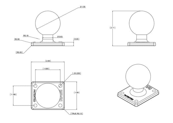 Adaptateur à bille avec plaque AMPS - "C" vue 4